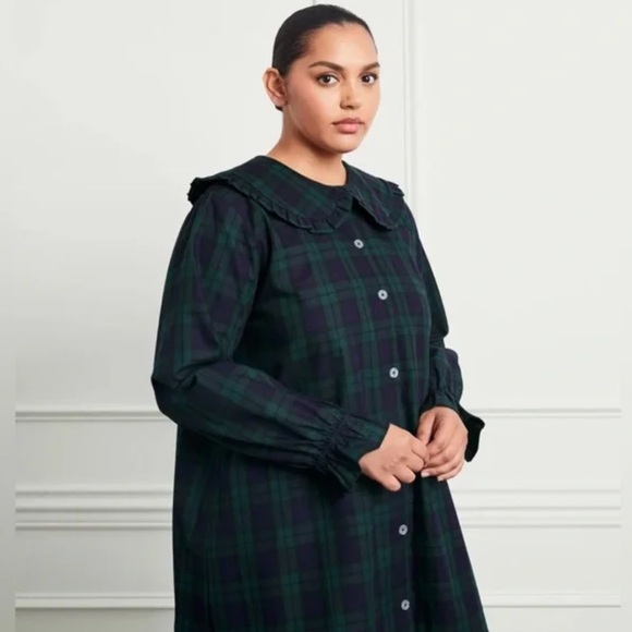 Hill House Evelyn Dress Blackwatch Tartan Peter Pan Collar Plaid Green - Picture 4 of 5